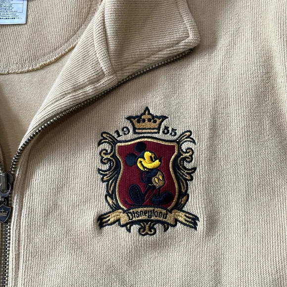 Vintage Disney 1955 Mickey Badge Embroidered Zip Up Beige Jacket Size XL - Picture 3 of 9